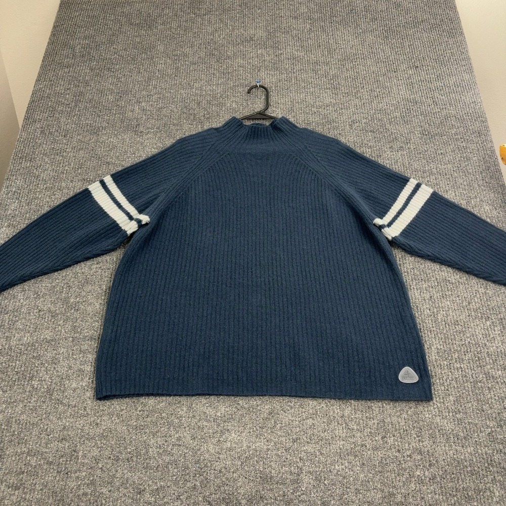 Nike ACG Sweater Mens L Blue 100% Wool Ribbed Mock Neck Striped Gorpcore Style